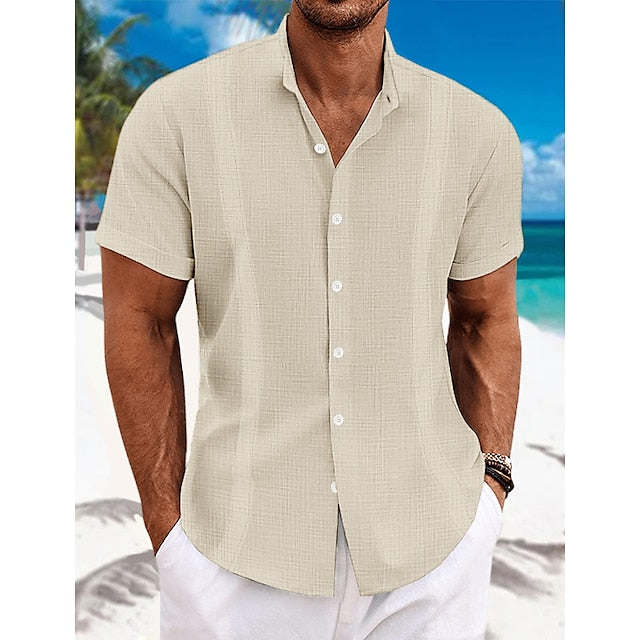 Men's Shirt Guayabera Shirt Linen Shirt Button Up Shirt Summer Shirt Beach Shirt Black White Blue Short Sleeve Plain Collar Summer Casual Daily Clothing Apparel
