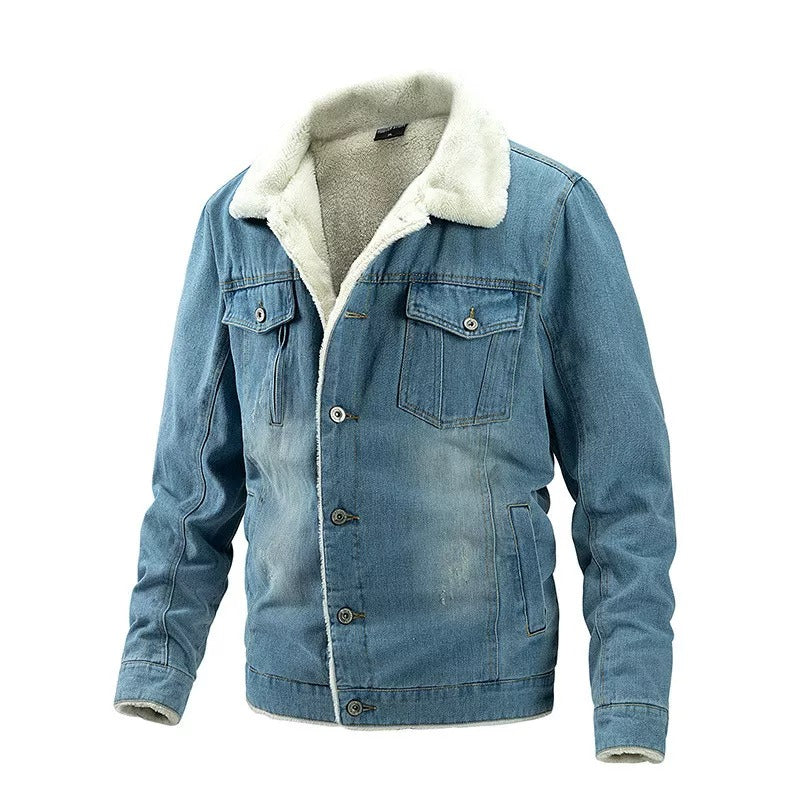 Foruwish - Kayce Dutton Blue Denim Jacket Winter Plus Fleece Warm Jacket Sherpa Lined Turn Down Collar for Cowboy