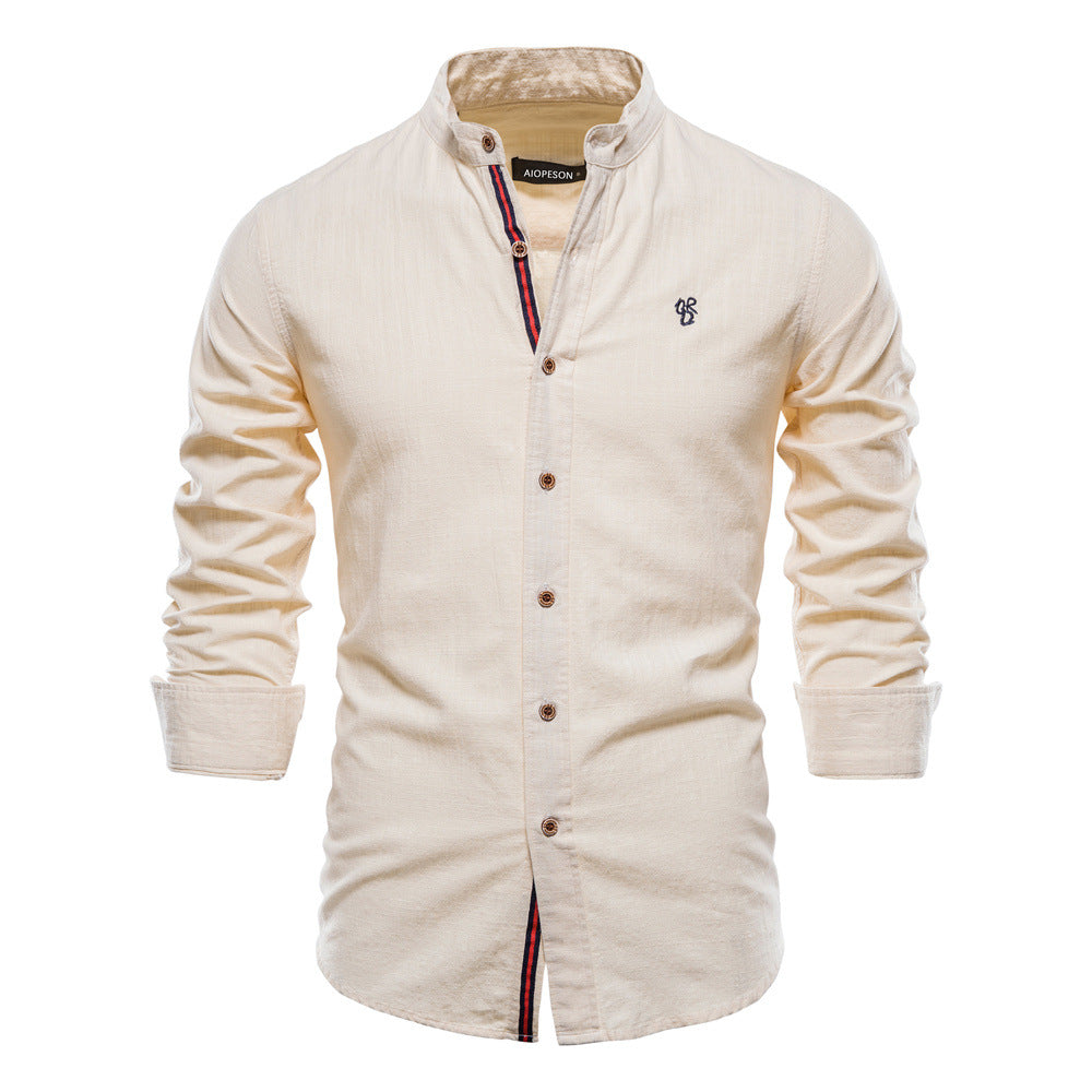 Foruwish - Men Cotton Linen Shirt Solid Color Long Sleeve Shirt Ture US Size  Cotton Linen Shirt