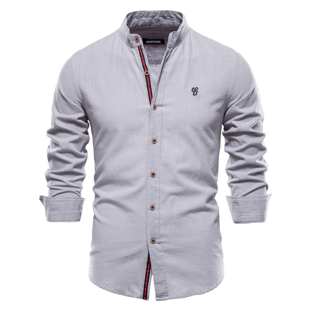 Foruwish - Men Cotton Linen Shirt Solid Color Long Sleeve Shirt Ture US Size  Cotton Linen Shirt