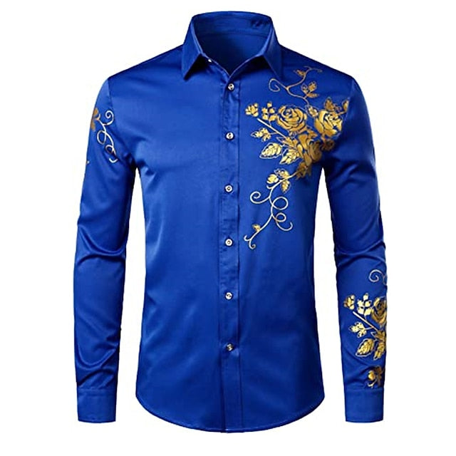 Men's Button Up Shirt Collared Shirt Prom Shirt Disco Shirt Black White Blue Long Sleeve Floral Turndown Spring &  Fall Wedding Party Clothing Apparel Button-Down