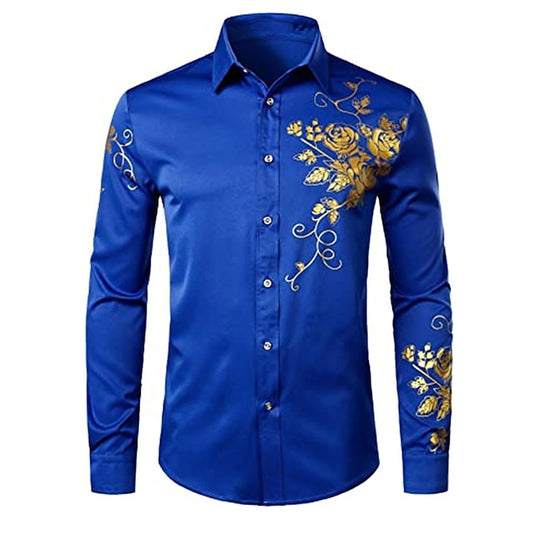 Men's Button Up Shirt Collared Shirt Prom Shirt Disco Shirt Black White Blue Long Sleeve Floral Turndown Spring &  Fall Wedding Party Clothing Apparel Button-Down