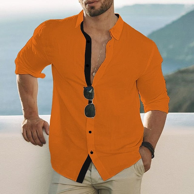 Men's Shirt Button Up Shirt Summer Shirt Beach Shirt White Navy Blue Blue Long Sleeve Color Block Lapel Spring & Summer Casual Daily Clothing Apparel