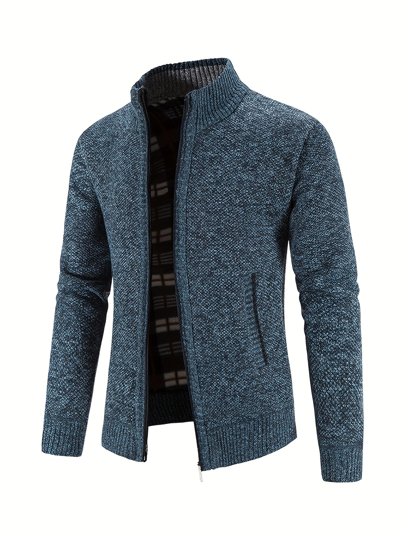 Foruwish - Men's Full Zip Up Casual Cardigan, Patchwork Thermal Regular Fit Knit Sweater