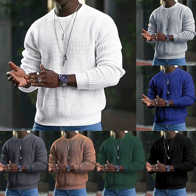 Men's Sweater Pullover Sweater Jumper Ribbed Knit Cropped Knitted Solid Color Crew Neck Basic Stylish Outdoor Daily Clothing Apparel Winter Fall Black Army Green S M L