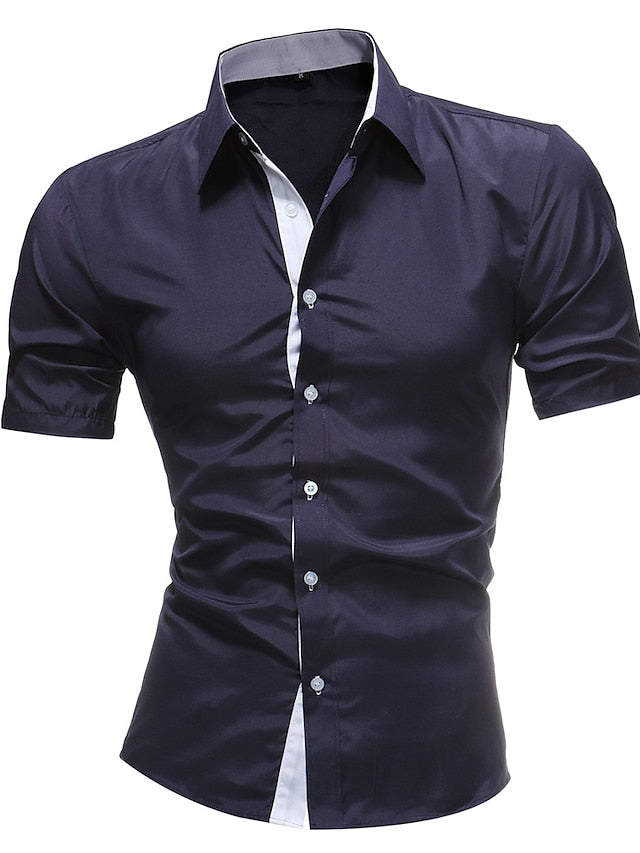 Men's Button Up Shirt Dress Shirt Collared Shirt Navy Black Red White Short Sleeve Plain Collar Wedding Work Clothing Apparel