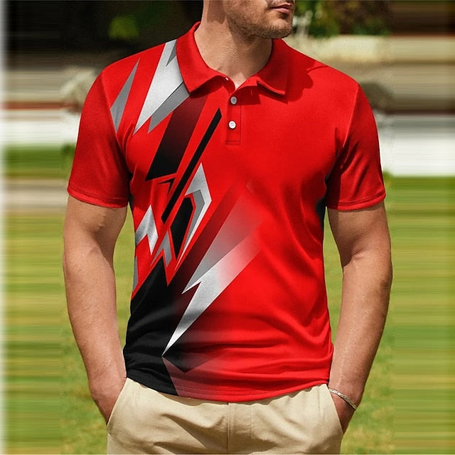 Men's Polo Shirt Golf Shirt Gradient Graphic Prints Geometry Turndown Black and Red Sea Blue Black White Yellow Outdoor Street Short Sleeves Button-Down Print Clothing Apparel Fashion Designer Casual