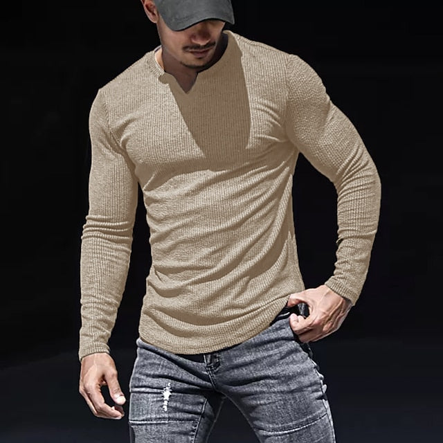 Men's T shirt Tee Long Sleeve Shirt Plain V Neck Street Sports Long Sleeve Clothing Apparel Fashion Designer Casual Comfortable