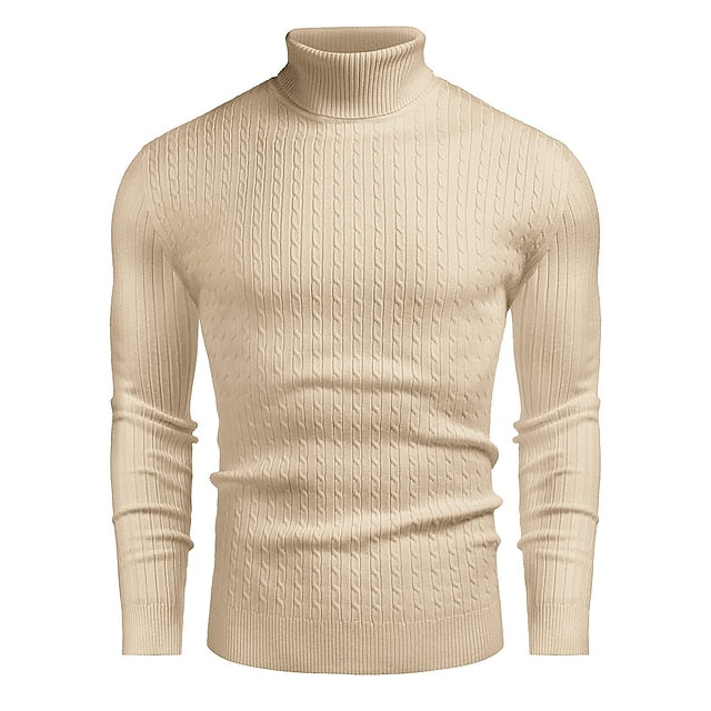Men's Sweater Pullover Sweater Jumper Turtleneck Sweater Cable Knit Tunic Knitted Solid Color Turtleneck Keep Warm Work Daily Wear Clothing Apparel Fall Winter Black White M L XL