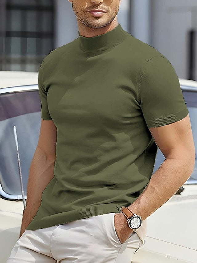 Men's T shirt Tee Tee Top Plain Turtleneck Street Vacation Short Sleeves Clothing Apparel Designer Basic Modern Contemporary