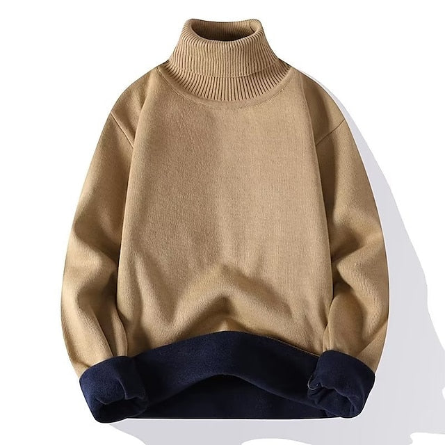 Foruwish - Men's Pullover Sweater Jumper Fleece Sweater Ribbed Knit Cropped Knitted Solid Color Turtleneck Keep Warm Modern Contemporary Work Daily Wear Clothing Apparel Spring &  Fall Camel Wine M L XL