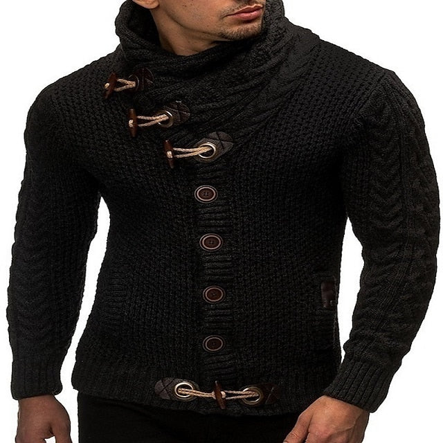 Men's Sweater Cardigan Knit Knitted Braided Turtleneck Daily Wear Clothing Apparel Winter Fall White Black S M L