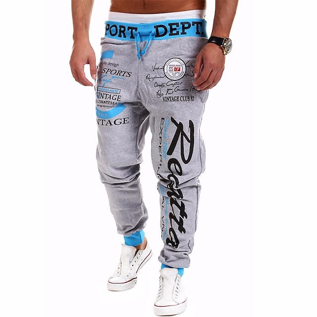 Men's Sweatpants Joggers Trousers Elastic Waist Letter Graphic Prints Sports Outdoor Daily Wear Casual Hip Hop Gray-blue Black Blue High Waist