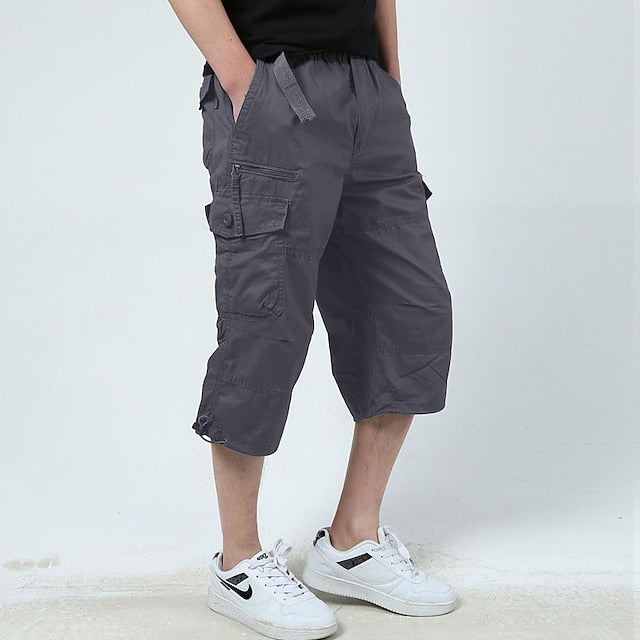 Men's Cargo Shorts Capri shorts Capri Pants Hiking Shorts Elastic Waist Multi Pocket With Belt Plain Comfort Breathable Calf-Length Daily Sports Streetwear Cotton Cotton Blend Stylish Casual / Sporty