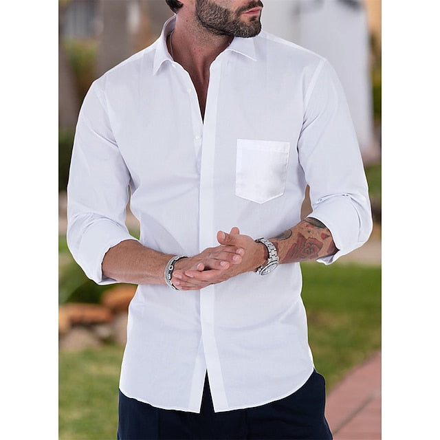 Men's Button Up Shirt Dress Shirt Collared Shirt French Cuff Shirts Black White Pink Long Sleeve Waves Turndown All Seasons Wedding Work Clothing Apparel Button-Down