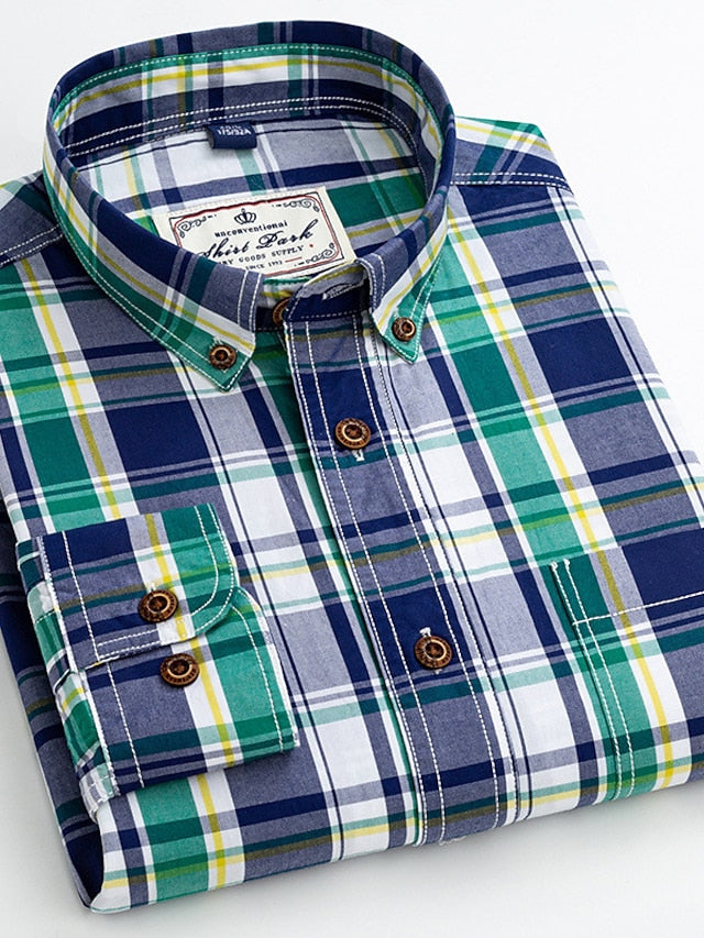 Men's Dress Shirt Plaid Shirt Button Down Shirt Collared Shirt B C D Long Sleeve Plaid / Check Turndown Spring &  Fall Wedding Work Clothing Apparel Button-Down