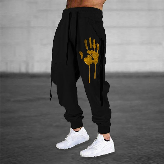 Foruwish - Men's Sweatpants Joggers Trousers Drawstring Side Pockets Elastic Waist Graphic Prints Hand Comfort Breathable Sports Outdoor Casual Daily Cotton Blend Terry Streetwear Designer Black Blue