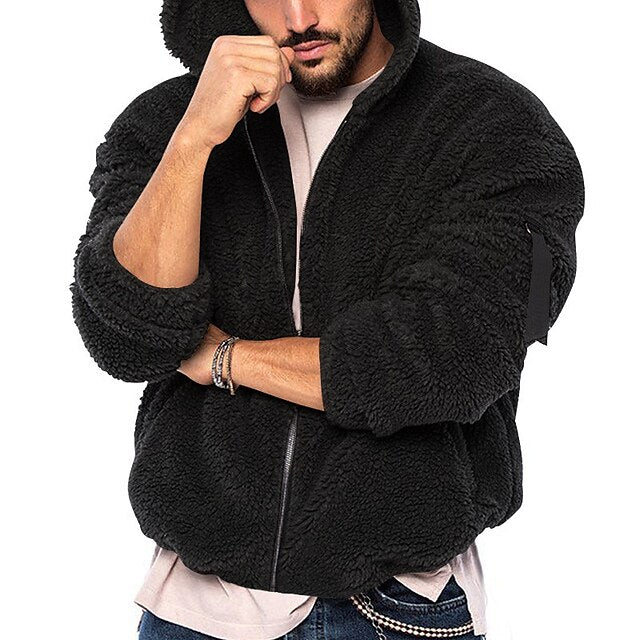 Men's Hoodie Fleece Jacket Teddy Coat Full Zip Hoodie Black Navy Blue Khaki Dark Gray Hooded Plain Sports & Outdoor Daily Holiday Cool Casual Thin fleece Fall & Winter Clothing Apparel Hoodies