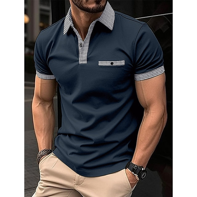 Men's Polo Shirt Golf Shirt Casual Holiday Lapel Quarter Zip Short Sleeve Fashion Basic Plain Quarter Zip Summer Regular Fit Black White Dark Navy Blue Polo Shirt