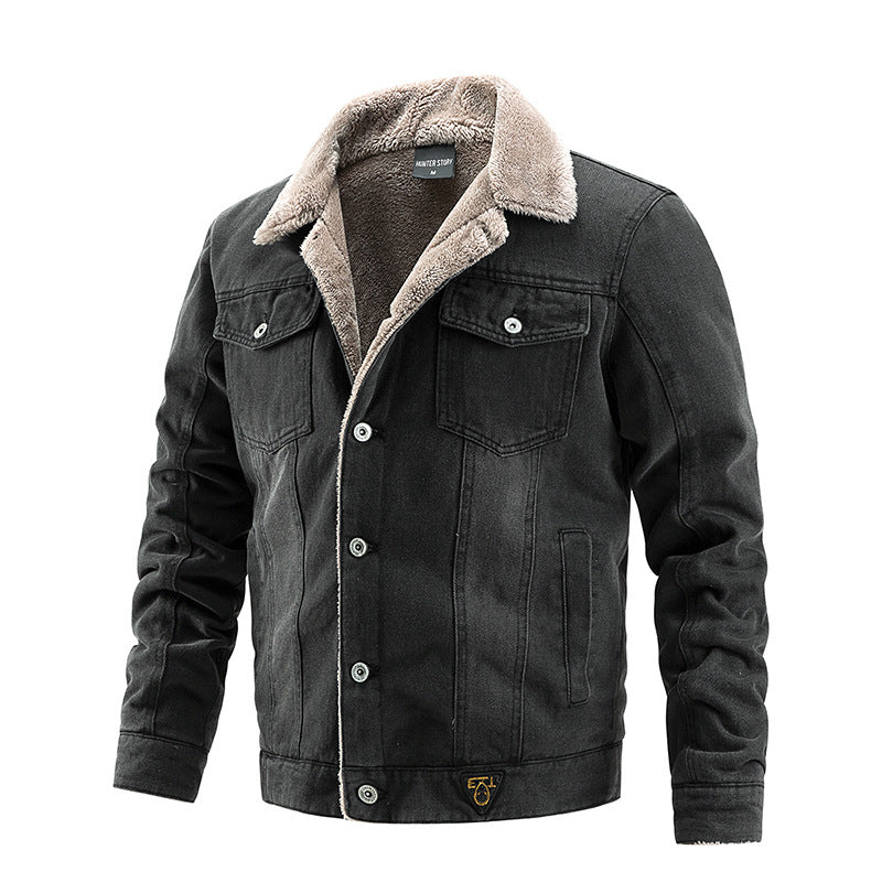 Foruwish - Winter Warm Denim Jacket Sherpa Lined Turn Down Collar Plus Fleece for Modern Cowboy