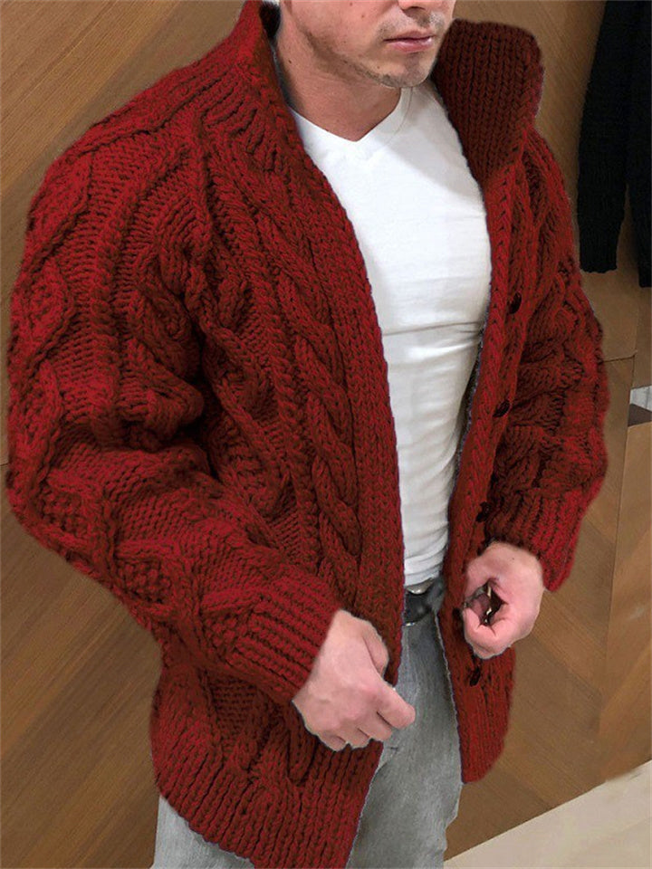 Men's Solid Color Thick Cardigan Sweater