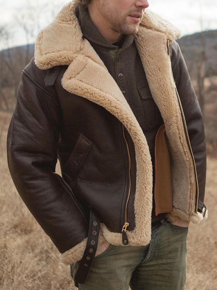 Foruwish - Men's Faux Leather Bomber Jacket Faux Fur Breathable w/Thermal Lining Aviator Jacket Classic WW2 Fur Aviator Jacket Mrlanz Oversize Thick Bomber Jacket For Hunting, Fishing, Work Wear