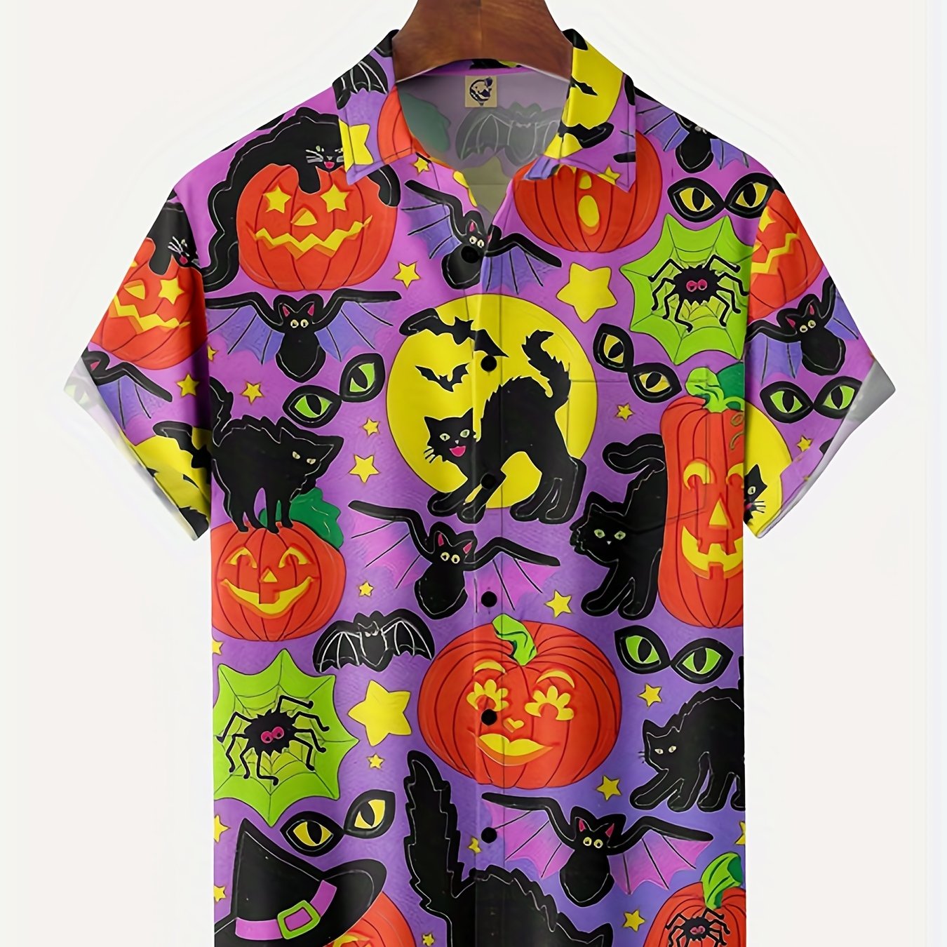 Men's Halloween Print Short Sleeve Lapel Shirt Vintage Bowling Shirt