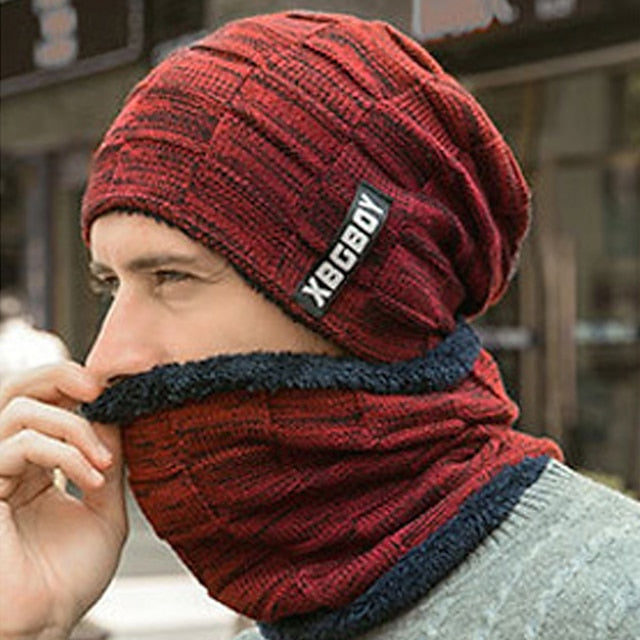 Men's Beanie Hat and Scarf Set Black Wine Knitted Solid / Plain Color Casual / Daily