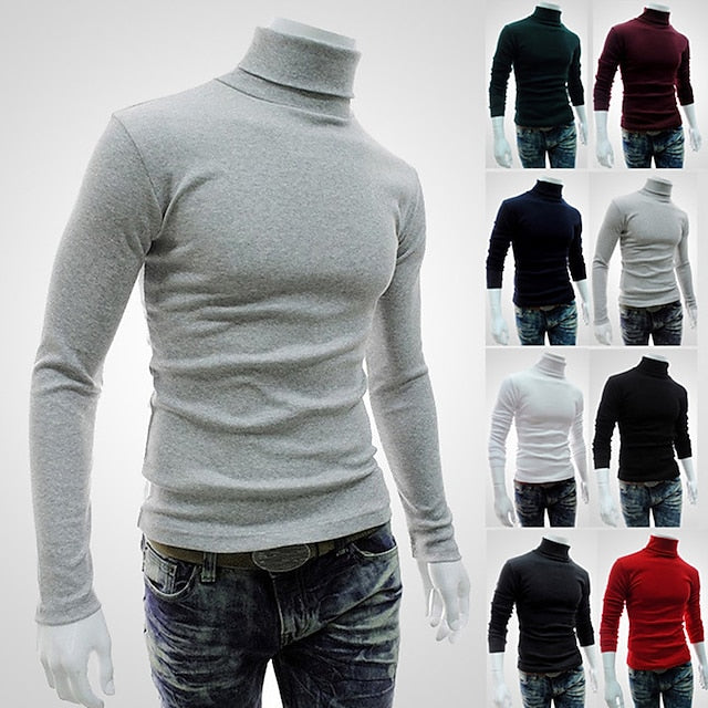 Men's Sweater Turtleneck Sweater Knit Turtleneck Clothing Apparel Winter Black Blue S M L