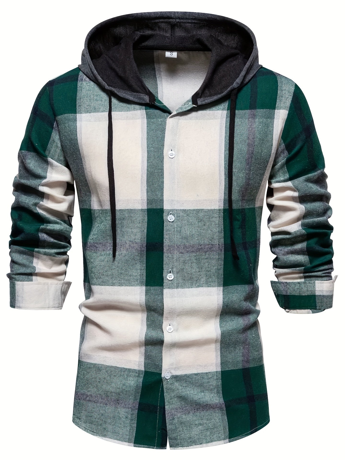 2023 Spring And Autumn New Men's Loose Hooded Plaid Shirt