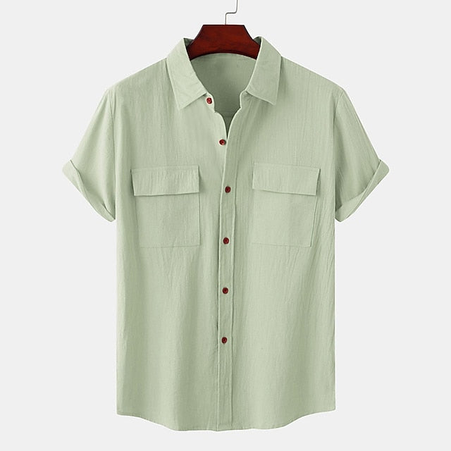 Men's Linen Shirt Summer Shirt Beach Shirt Light Pink White Light Green Short Sleeve Plain Turndown Summer Casual Hawaiian Clothing Apparel