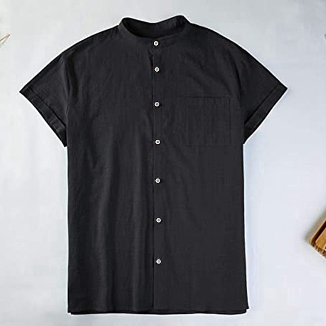 Men's Linen Shirt Summer Shirt Beach Shirt Black White Gray Short Sleeve Solid Color Collar Street Daily Clothing Apparel