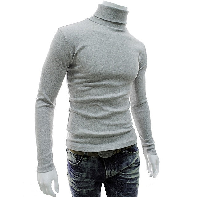 Men's Sweater Turtleneck Sweater Knit Turtleneck Clothing Apparel Winter Black Blue S M L