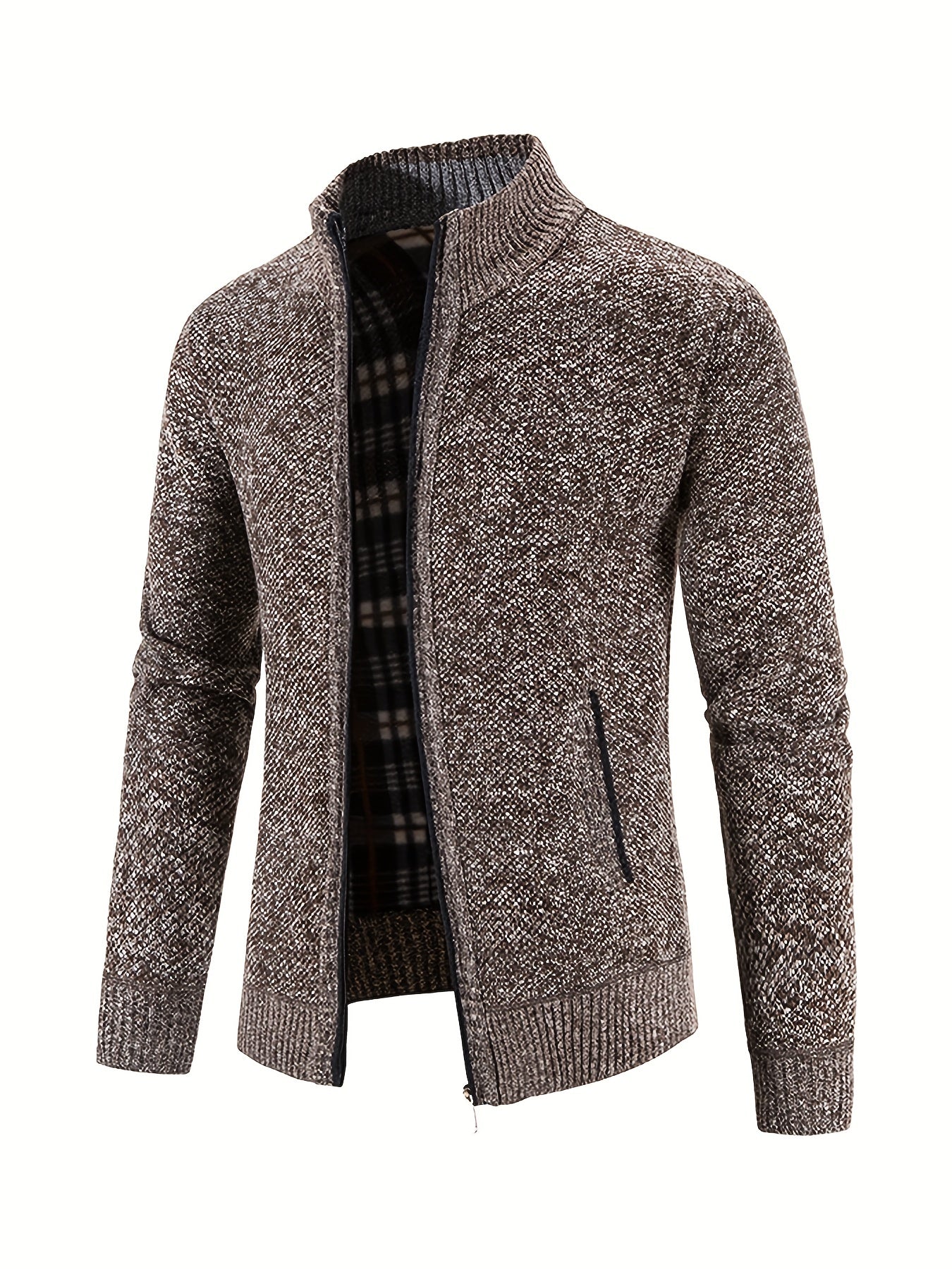 Foruwish - Men's Full Zip Up Casual Cardigan, Patchwork Thermal Regular Fit Knit Sweater