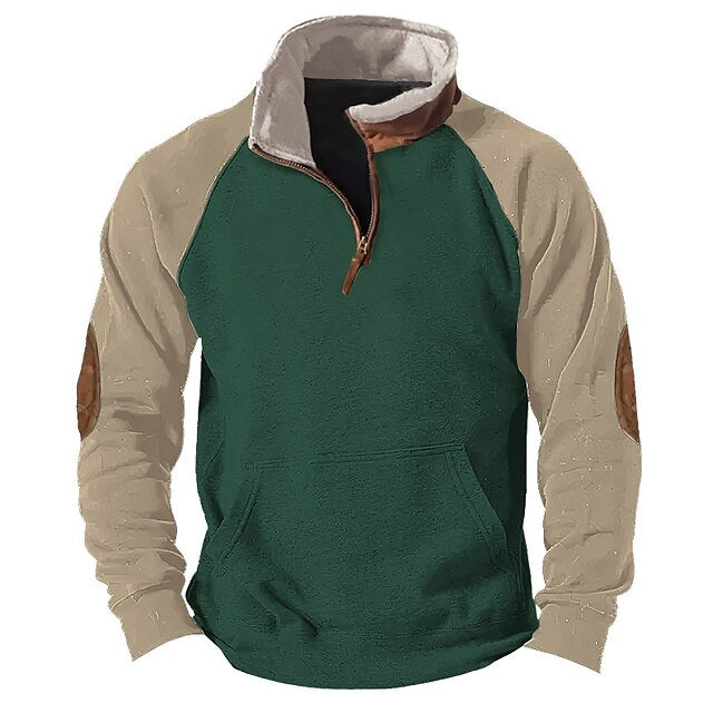 Men's Sweatshirt Zip Sweatshirt Black Blue Green Khaki Half Zip Color Block Patchwork Sports & Outdoor Daily Holiday Streetwear Basic Casual Spring &  Fall Clothing Apparel Hoodies Sweatshirts