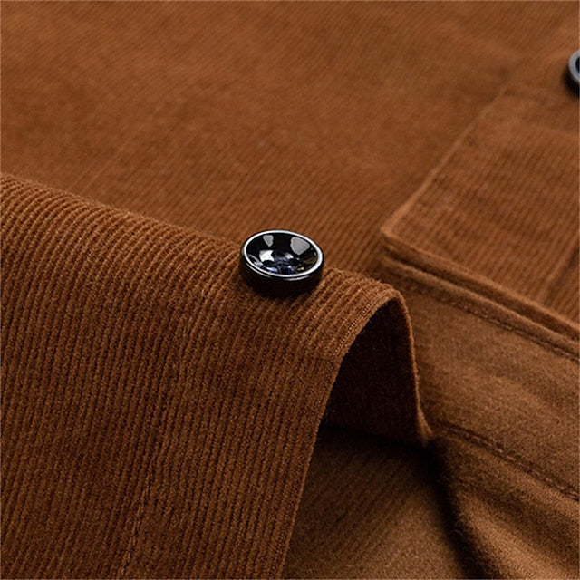 Men's Dress Shirt Button Down Shirt Collared Shirt Corduroy Shirt Wine Black Yellow Long Sleeve Plain Turndown Winter Wedding Party Clothing Apparel Button-Down