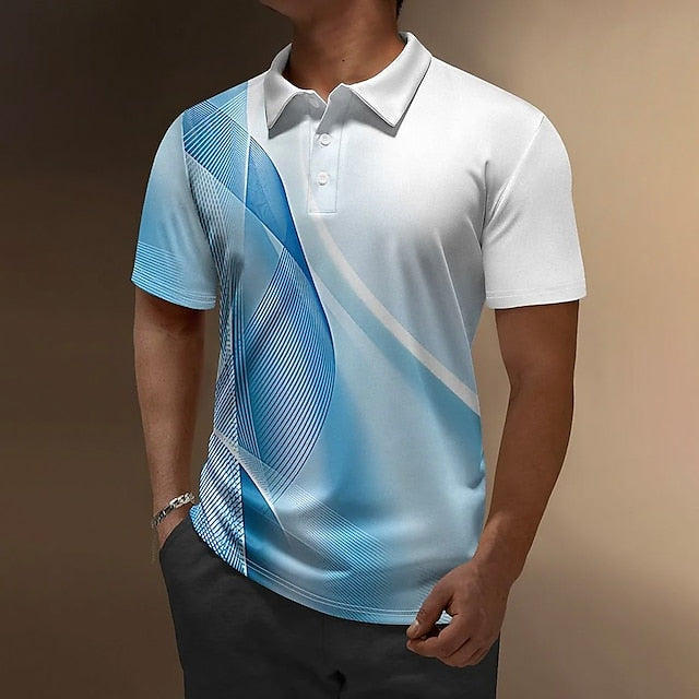 Men's Button Up Polos Lapel Polo Polo Shirt Golf Shirt Gradient Graphic Prints Linear Turndown Blue Dark Blue Gray+Blue Blue+Blue Light Blue Outdoor Street Short Sleeves Print Clothing Apparel Sports