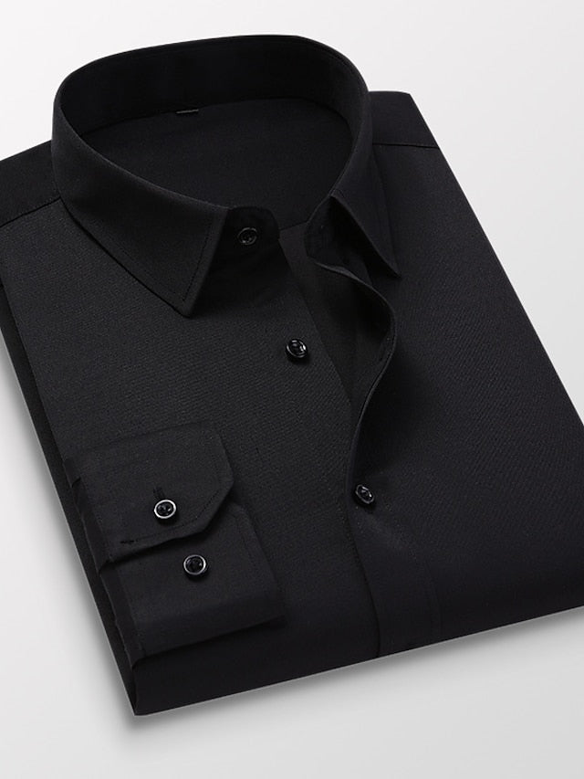 Men's Button Up Shirt Dress Shirt Collared Shirt Wine Black White Long Sleeve Plain Collar Wedding Daily Clothing Apparel