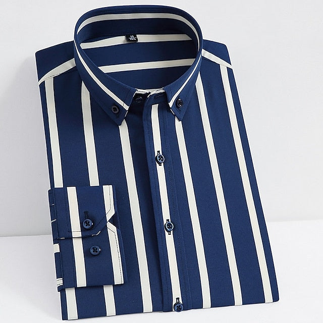 Men's Dress Shirt Black White Yellow Long Sleeve Striped Turndown Spring &  Fall Wedding Outdoor Clothing Apparel Button-Down