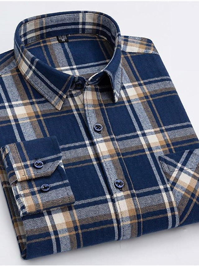 Men's Button Up Shirt Dress Shirt Plaid Shirt Collared Shirt A B C Long Sleeve Tartan Collar Spring Winter Wedding WorkWear Clothing Apparel Button-Down