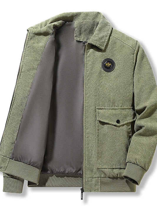 Men's Corduroy Jacket Sport Jacket Sports Daily Wear Warm Wearable Vintage Style Fall Winter Solid Color Classic & Timeless Regular Brown black Army Green ash-colored khaki Jacket