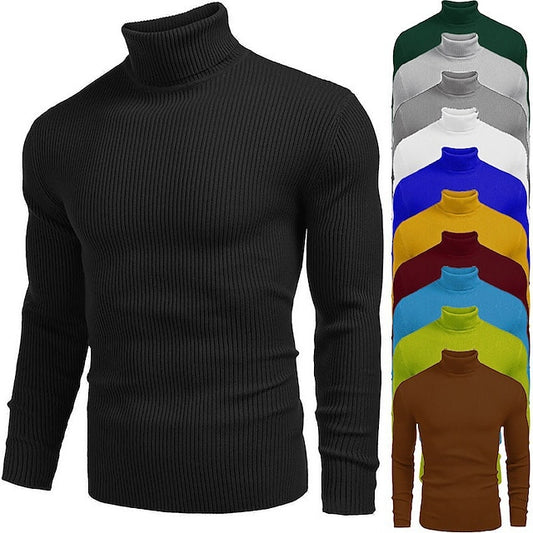 Men's Sweater Pullover Sweater Jumper Turtleneck Sweater Ribbed Knit Knitted Plain Turtleneck Stylish Casual Daily Wear Vacation Clothing Apparel Spring &  Fall Wine Black S M L