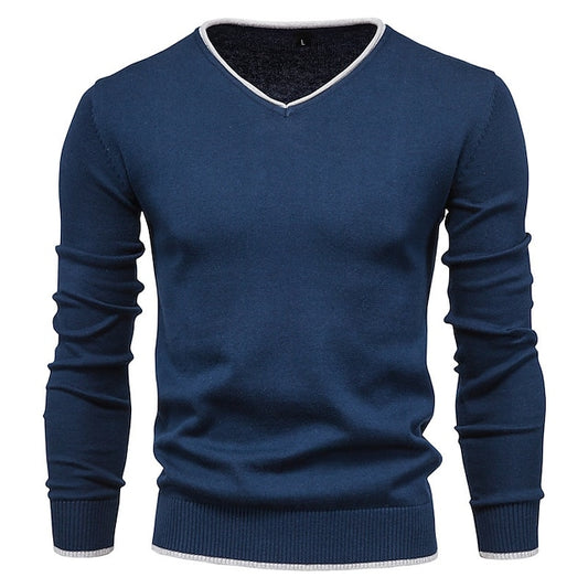 Men's Sweater Pullover Sweater Jumper Knit Knitted Solid Color V Neck Stylish Outdoor Home Clothing Apparel Fall Winter Black White M L XL