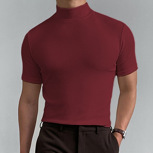 Men's T shirt Tee Turtleneck shirt Plain Stand Collar Street Holiday Short Sleeve Clothing Apparel Fashion Casual Comfortable