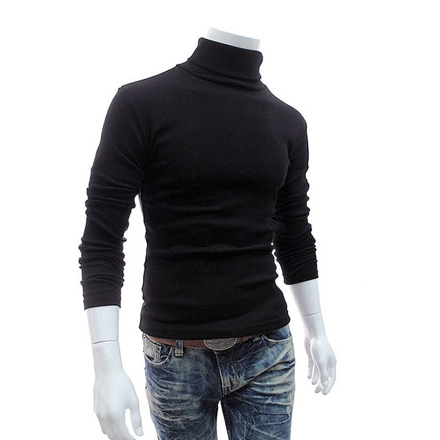 Men's Sweater Turtleneck Sweater Knit Turtleneck Clothing Apparel Winter Black Blue S M L