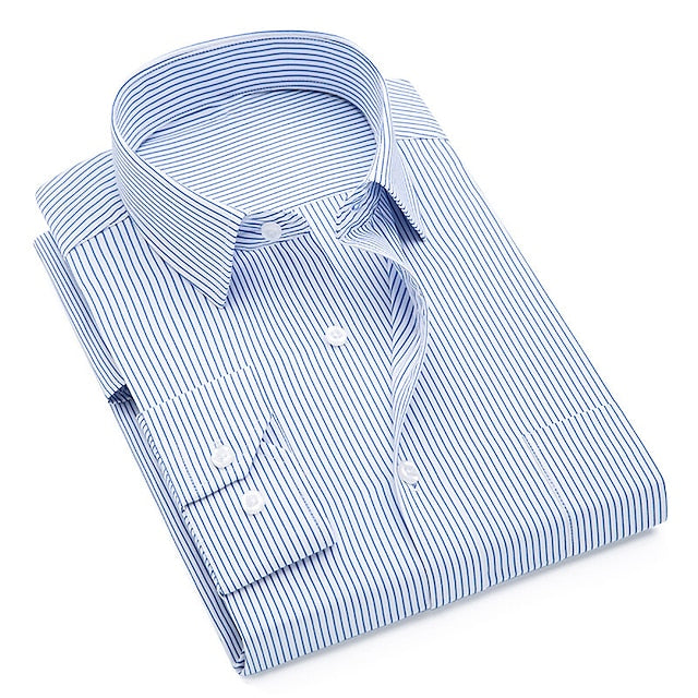 Men's Dress Shirt Black-White White Royal Blue Long Sleeve Plaid / Striped / Chevron / Round Turndown Spring &  Fall Wedding Daily Wear Clothing Apparel