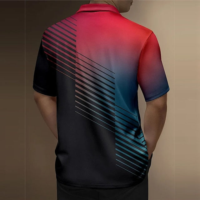 Men's Polo Shirt Golf Shirt Gradient Graphic Prints Geometry Turndown Black and Red Sea Blue Black White Yellow Outdoor Street Short Sleeves Button-Down Print Clothing Apparel Fashion Designer Casual