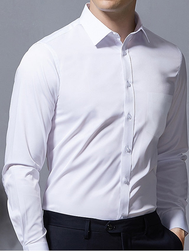 Men's Dress Shirt Light Pink Black White Long Sleeve Plain Turndown Spring &  Fall Wedding Office / Career Clothing Apparel