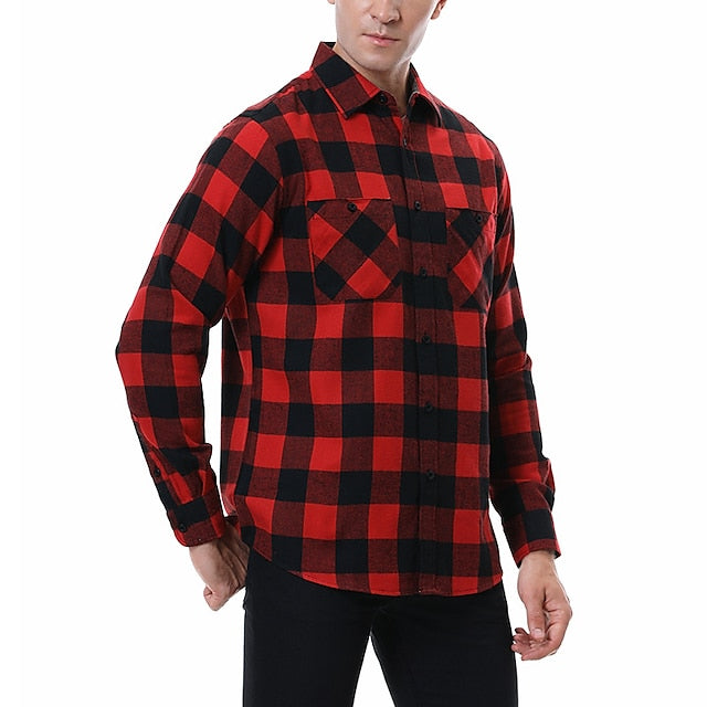 Men's Shirt Flannel Shirt Shirt Jacket Shacket Black White Yellow Long Sleeve Plaid Turndown Spring &  Fall Street Daily Clothing Apparel Button-Down