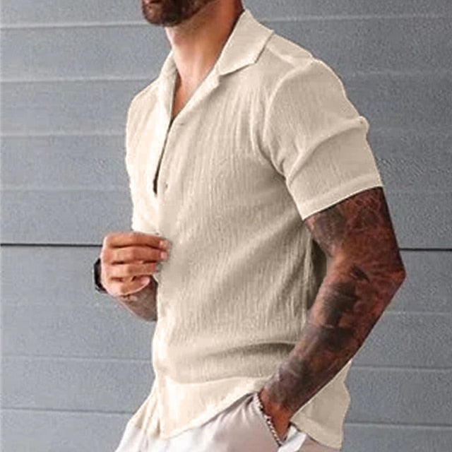 Men's Summer Shirt Beach Shirt White Blue Khaki Short Sleeve Solid Color Turndown Spring & Summer Outdoor Street Clothing Apparel Button-Down